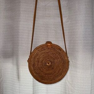 Round Rattan Crossbody Bag - Brown